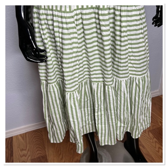 ZARA Striped Frill Ruffle Midi Viscose & Linen Sundress Sz S Green & White NWT - Picture 5 of 8